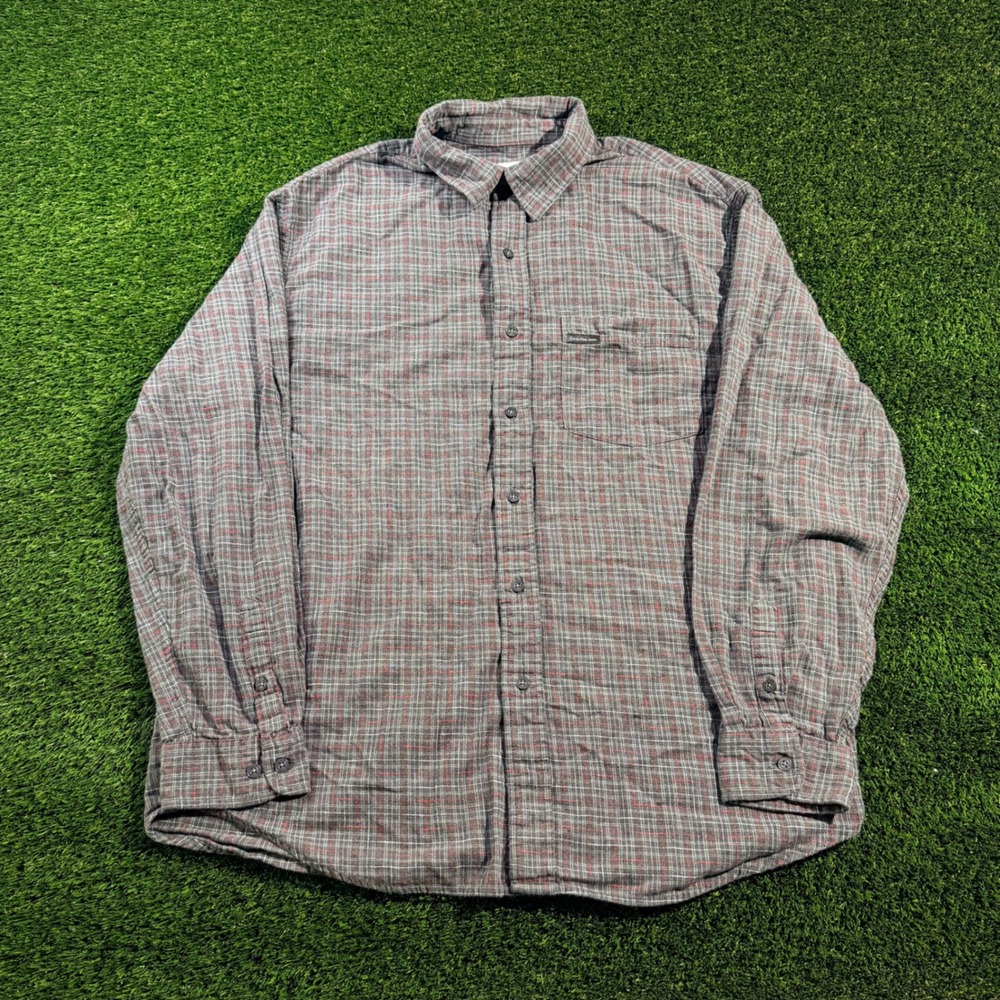 Calvin Klein Jeans Mens Large Plaid Flannel Shirt Grey Red Long Sleeve Cotton